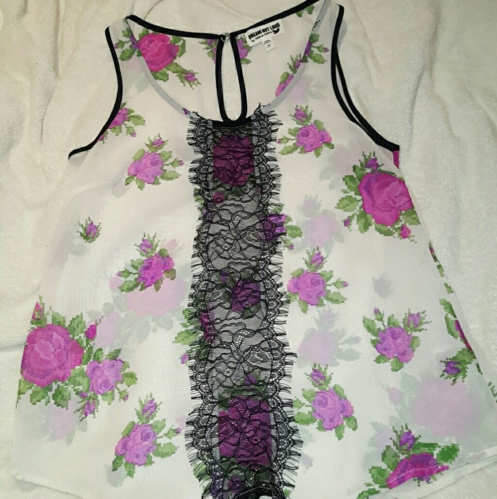 Purple floral and black lace dress shirt